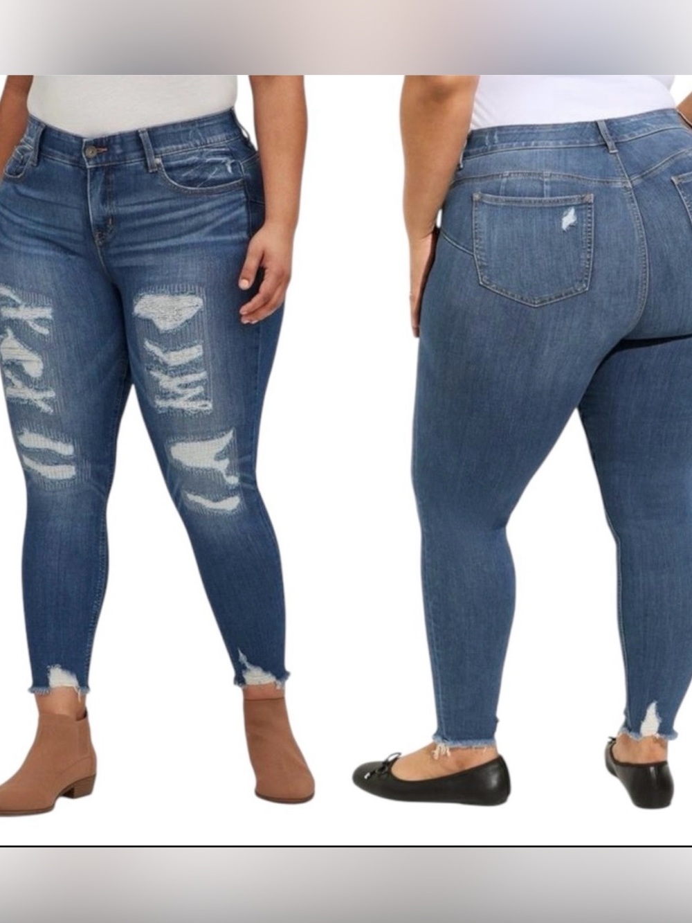Torrid Jeans Bombshell Skinny Premium Stretch High Rise Destructed Denim Size 24
